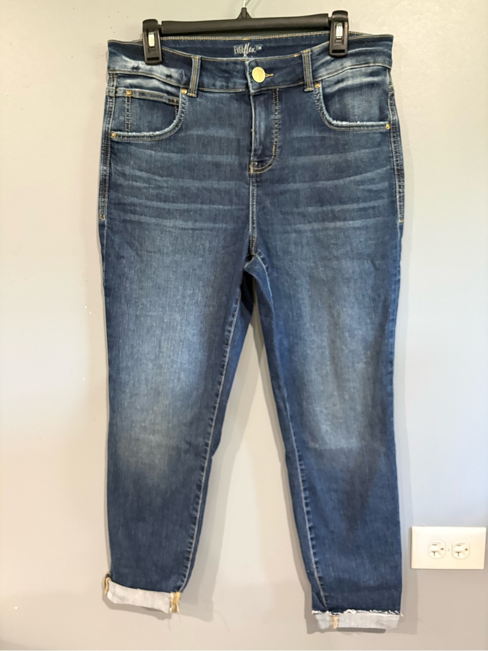 Maurices Everflex Mid Rise Denim Jeans Size 14 Cuffed Blue Stretch